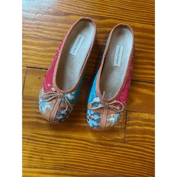 Naked Feet Boho Red Blue Italian Leather Flats, Size 7 - Picture 1 of 9